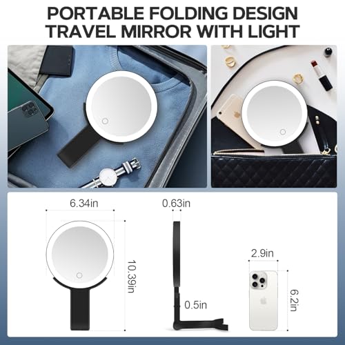 Lighted Makeup Mirror, 30X Magnifying Mirror with Light, Hanging and Handheld Mirror with Handle,Black - color: Black