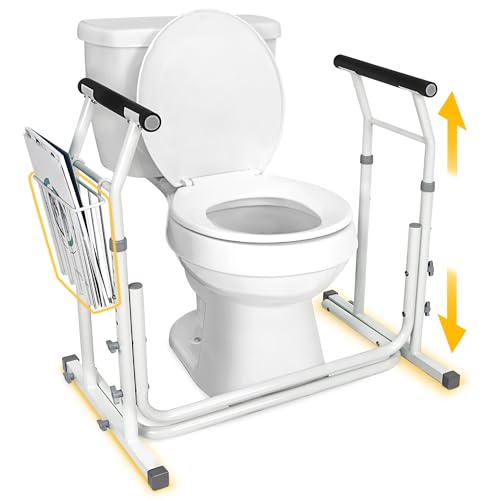 FSA/HSA Eligible, Vaunn Medical Bathroom Patented Height Adjustable Height Toilet Rail Grab Bar and Commode Safety Frame Handle