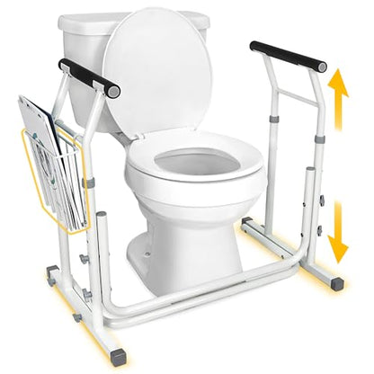 FSA/HSA Eligible, Vaunn Medical Bathroom Patented Height Adjustable Height Toilet Rail Grab Bar and Commode Safety Frame Handle
