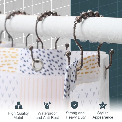 Shower Curtain Hooks, OEH Shower Curtain Rings, Bronze Shower Curtain Hooks Rust Proof, Smooth Gliding Metal Shower Curtain Rings Rust Proof, Double Shower Hooks for Shower Curtain, 12 Pcs, Bronze - color: Bronze, size: Classic Double Hooks