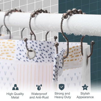 Shower Curtain Hooks, OEH Shower Curtain Rings, Bronze Shower Curtain Hooks Rust Proof, Smooth Gliding Metal Shower Curtain Rings Rust Proof, Double Shower Hooks for Shower Curtain, 12 Pcs, Bronze - color: Bronze, size: Classic Double Hooks