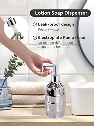 Silver Bathroom Accessory Set, Mosaic Ceramic Bathroom Accessories Set Include Lotion Dispenser, Toothbrush Holder Tumbler, and Soap Dish - color: Silver 015