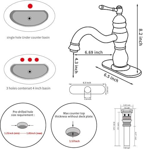 Oil Rubbed Bronze Bathroom Faucet Single Handle One Hole Bathroom Vanity Faucet Basin Mixer Tap Matching Pop Up Drain with Overflow - color: Bronze, size: Short