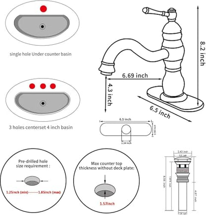 Oil Rubbed Bronze Bathroom Faucet Single Handle One Hole Bathroom Vanity Faucet Basin Mixer Tap Matching Pop Up Drain with Overflow - color: Bronze, size: Short
