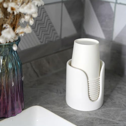 Ceramic Bathroom Cup Dispenser, 3 oz 4 oz Disposable Cups Holder, Small Mouthwash Cup Dispenser (White) - color: White