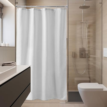Small Stall Shower Curtain Liner Washable, 48x72 Inches, Fabric Shower Liner with 2 Bottom Stones, Narrow Waterproof RV Shower Curtain Liner, 8 Grommet Holes, Hotel Quality, White - color: White, size: 48"W x 72"L (Pack of 1)