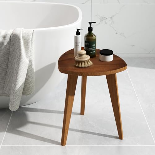 Teak Shower Stool and Foot Rest, Solid Wood Stool Near Bathtub, Small Stool, Plant Stool for Living Room, Bathroom, Bedroom