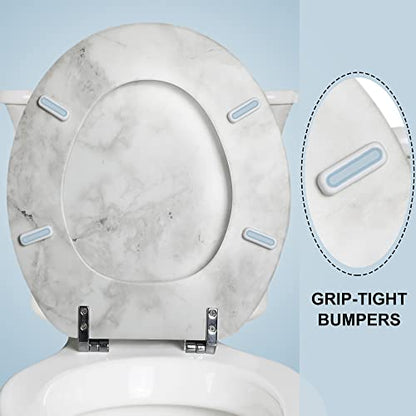 Round Marble Toilet Seat Natural Wood Toilet Seat with Zinc Alloy Hinges, Easy to Install also Easy to Clean, Anti-pinch Wooden Toilet Seat by Angol Shiold (Round, Gray) - color: Grey Marble, size: Round-16.5“
