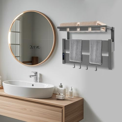 Electric Heated Towel Warmer Rack w/LED Touch Screen, Wall-Mounted Foldable Heated Towel Rack w/95-158℉ Temperature Adjustments ＆ 0-2h Timer for Bathroom Shower Hot Tub (Black, Foldable) - color: Black, size: Foldable