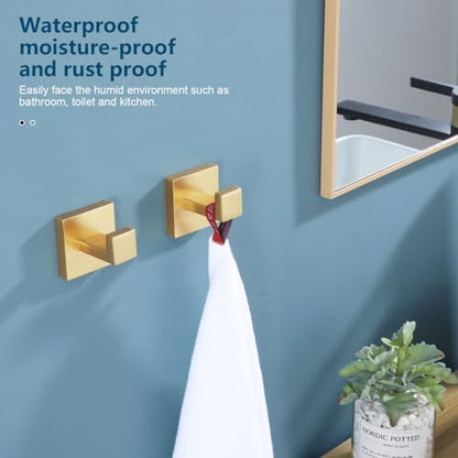 KOKOSIRI Bath Towel Hook Wall Mount Square Robe Hook Coat Hook, Bathroom Kitchen Garage Heavy Duty Wall Mounted, SUS 304 Stainless Steel, Brushed Gold, B1010BG-P2 - color: Brushed Gold, size: 2 Pack