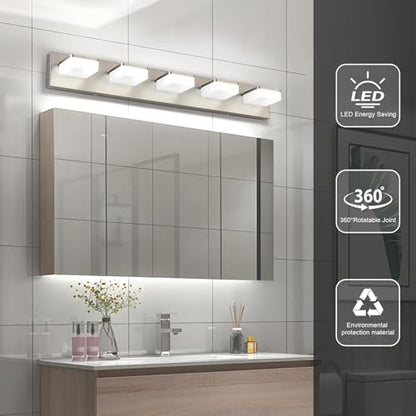 Brushed Nickel Vanity Lights for Bathroom 5 Light Vanity Lighting Fixtures for Mirror 32" Adjustable 5500K Modern LED Vanity Light Over Mirror, Bath Wall Lighting Fixtures - size: 5-Light,32Inch