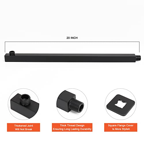 Shower Head with Extension Arm, High Pressure Square with ShowerArm, Stainless Steel Rainfall-Waterfall Full Body Coverage (16'' Shower with 20'' Arm, Matte Black) - color: Matte Black, size: 16'' Shower with 20'' Arm