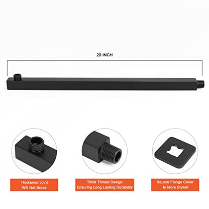 Shower Head with Extension Arm, High Pressure Square with ShowerArm, Stainless Steel Rainfall-Waterfall Full Body Coverage (16'' Shower with 20'' Arm, Matte Black) - color: Matte Black, size: 16'' Shower with 20'' Arm