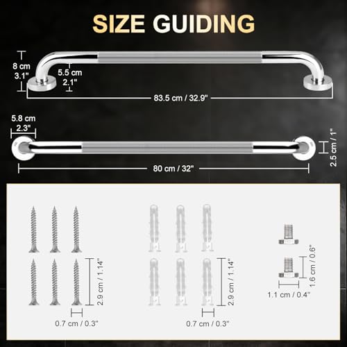supregear Grab Bars for Bathtubs and Showers, Anti Slip Bathroom Grab Bars for Seniors, 304 Stainless Steel Safety Shower Handle, Toilet Handicap Elderly Assist Bathroom Wall Handle, 32 inch - size: 32 inch