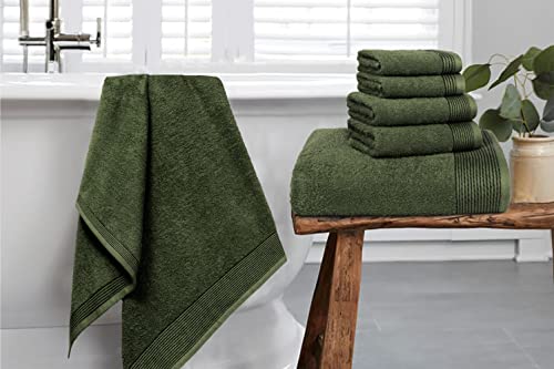 100% Cotton Ultra Soft 6 Pack Towel Set, Contains 2 Bath Towels 28x55 inchs, 2 Hand Towels 16x24 inchs & 2 Washcloths 12x12 inchs, Compact Lightweight & Highly Absorbant - Olive Green - color: Olive Green, size: 6 Pack Towel Set