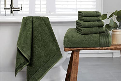100% Cotton Ultra Soft 6 Pack Towel Set, Contains 2 Bath Towels 28x55 inchs, 2 Hand Towels 16x24 inchs & 2 Washcloths 12x12 inchs, Compact Lightweight & Highly Absorbant - Olive Green - color: Olive Green, size: 6 Pack Towel Set
