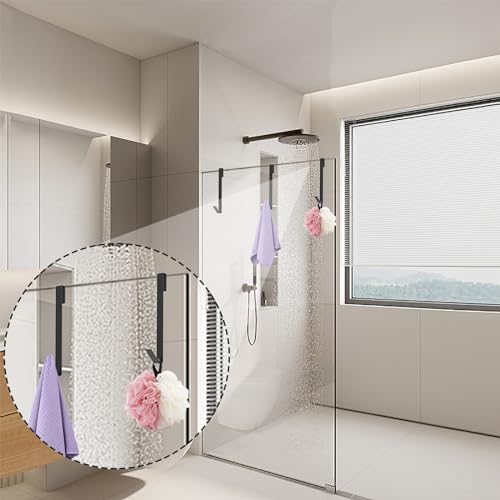 Linone 10 in Shower Door Hooks, 3 Pack | Towel Hooks for Bathrooms, Heavy Duty, Drilling-Free Extended Over Door, For Frameless Glass Shower Door - size: 10 IN-Black