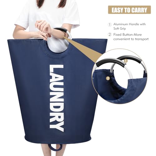 Maxsilan 125L X-Large Laundry Basket, Freestanding Tall Clothes Hamper, Collapsible Laundry Bag, Dark Blue - color: Dark Blue, size: 125L