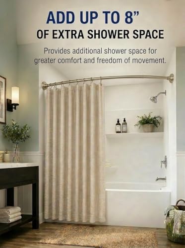 Shower Suite by Utopia Alley – Rustproof Aluminum Curved Shower Curtain Rod Combo Set with Liner & 12 Hooks, Adjustable 45–72 Inch Wall Mount Rod, Brushed Nickel Finish - color: Brushed Nickel