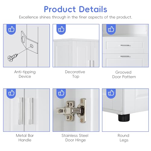 JIVOIT 70" H Tall Bathroom Cabinet with Laundry Basket, Double Storage Cabinets with Doors and Open Space, Tilt-Out Laundry Hamper and Upper Storage - color: White * 102