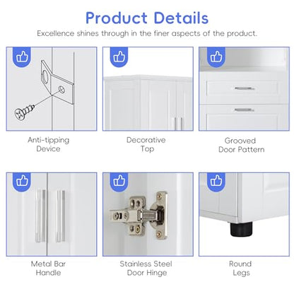 JIVOIT 70" H Tall Bathroom Cabinet with Laundry Basket, Double Storage Cabinets with Doors and Open Space, Tilt-Out Laundry Hamper and Upper Storage - color: White * 102