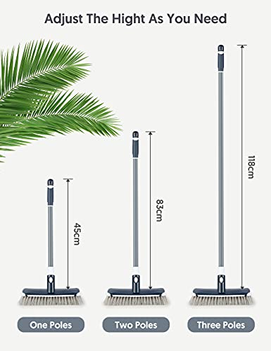 Floor Scrubber with Long Handle, 2 in 1 Scrubbing Brush Stiff Bristle Shower Cleaning Brush for Bathroom, Kitchen, Tub, Carpet, Grout, Tile(Gray) - color: Gray