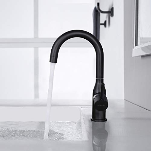 WOWOW Black Bathroom Faucet - Stainless Steel Single Handle Bar Sink High Arc Lavatory Mixer - Small Kitchen Tap With Supply Hoses - color: Black