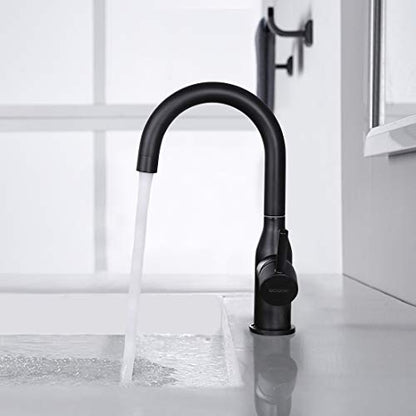 WOWOW Black Bathroom Faucet - Stainless Steel Single Handle Bar Sink High Arc Lavatory Mixer - Small Kitchen Tap With Supply Hoses - color: Black