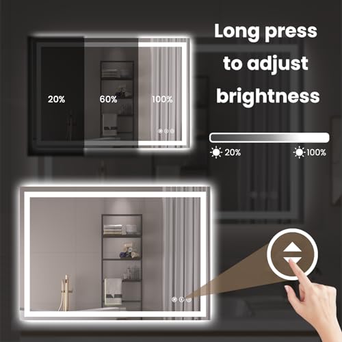 Snowdool 40 x 30 in LED Bathroom Mirror, Front and Backlit, Anti-Fog | Front and Backlit, 3 Color Temperatures, Anti-Fog, Tempered Glass - size: 40"L x 30"W