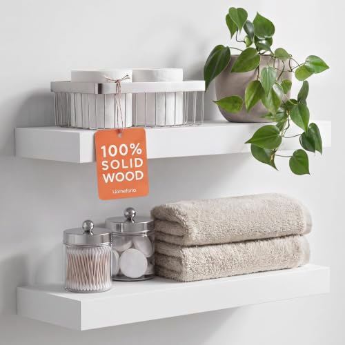 White Floating Shelf 20 inch, High End Solid Real Wood 20inch Bathroom Floating Shelves for Wall Mounted, White Wooden 20in Floating Shelves, Heavy Duty Bracket, 20 X 6.5 X 1.75 in, Set of 2 - color: Classic White - Soft Neutral Satin, size: 20 inch