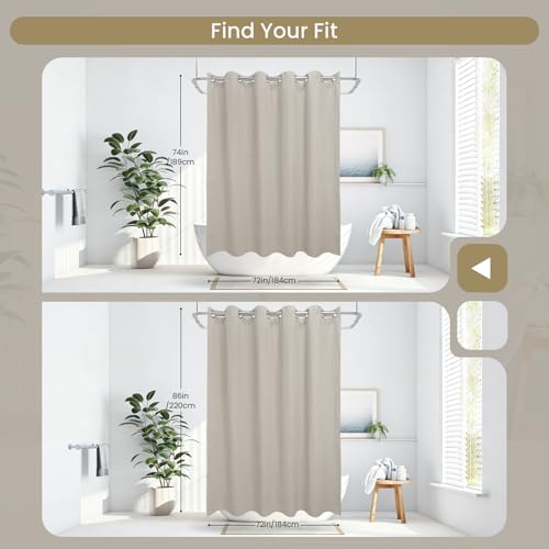 No Hook Shower Curtain Set with Snap-in Detachable Liner, 230 GSM Waffle Weave Fabric, Heavy Duty Water-Repellent, Khaki Beige, 72 x 74 Inch - color: Khaki Beige, size: 72"W x 74"L (Pack of 1)