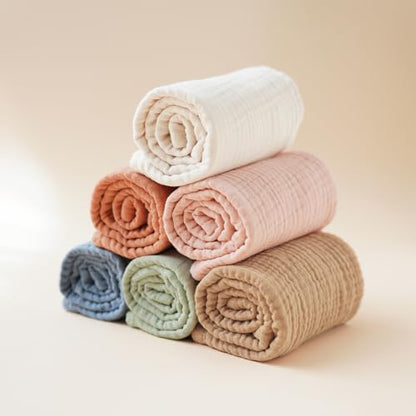 Konssy 6-Pack Thick Muslin Baby Burp Cloths, 6-Layer Ultra Soft Cotton | 100% Cotton, Burp Rags for Baby Drool & Messes, Wash Durable, Absorbent & Durable, Burping Cloths for Boys & Girls (Khaki) - color: Khaki