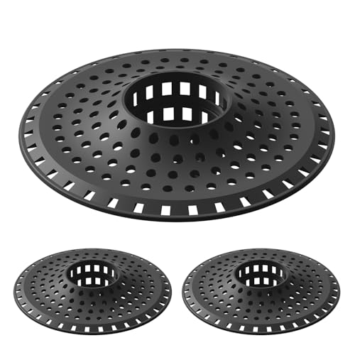 Aluvor Bathtub Drain Hair Catcher,Silicone Tub Hair Catcher Drain Protector | Collapsible Shower Hair Drain Catcher Strainer for 1.48'' to 1.76'' Flat Regular Drains, 3PCS/Black - color: ‌dark Black