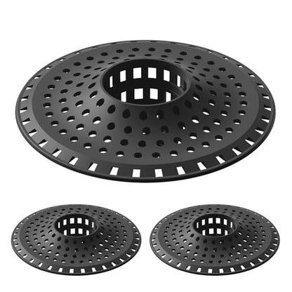 Aluvor Bathtub Drain Hair Catcher,Silicone Tub Hair Catcher Drain Protector | Collapsible Shower Hair Drain Catcher Strainer for 1.48'' to 1.76'' Flat Regular Drains, 3PCS/Black - color: ‌dark Black