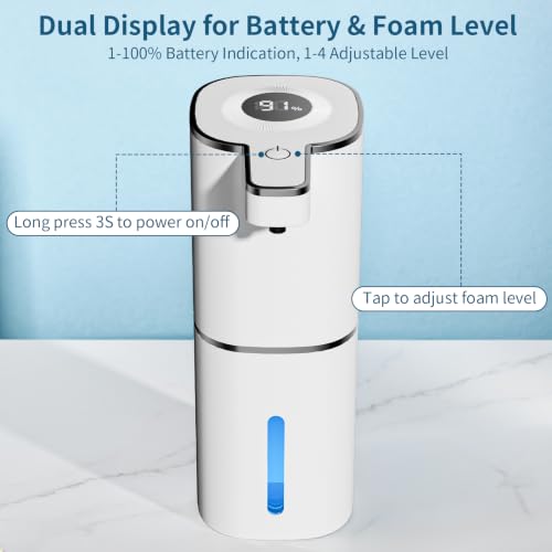 2 Pack Automatic Foaming Soap Dispenser Touchless, Digital Display, 14.2oz | 4-Level Adjustable, USB-C Rechargeable, IPX5 Waterproof, Wall Mount Soap Dispenser for Bathroom Kitchen Dish and Hand Soap