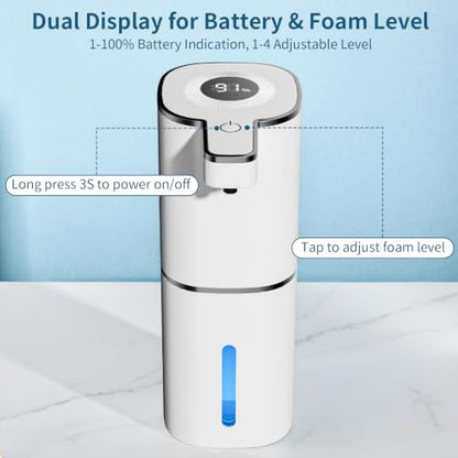2 Pack Automatic Foaming Soap Dispenser Touchless, Digital Display, 14.2oz | 4-Level Adjustable, USB-C Rechargeable, IPX5 Waterproof, Wall Mount Soap Dispenser for Bathroom Kitchen Dish and Hand Soap