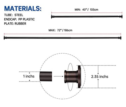BRIOFOX Industrial Shower Curtain Rod - Never Rust Non-Slip 43-72 Inch Stainless Steel, Bronze, Painted-gold Finial - color: Bronze Painted-gold Finial, size: 43-72 Inch