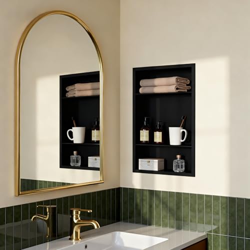 Stainless Steel Recessed Medicine Cabinet Bathroom Medicine Wall Niche Shower Niche Space-Saving Recessed Storage Cabinet Adjustable Shelf Matte Finish (Black, 24" H x 14" W) - color: Black, size: 24"H x 14"W