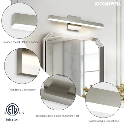 Joossnwell Bathroom Vanity Light, Brushed Nickel Bathroom Light Fixtures | ETL Certificated, 5CCT Dimmable, Modern LED Vanity Lighting Bar, Bathroom Lights Over Mirror 23.62 inch - color: Brushed Nickel, size: 23.62 Inch Long