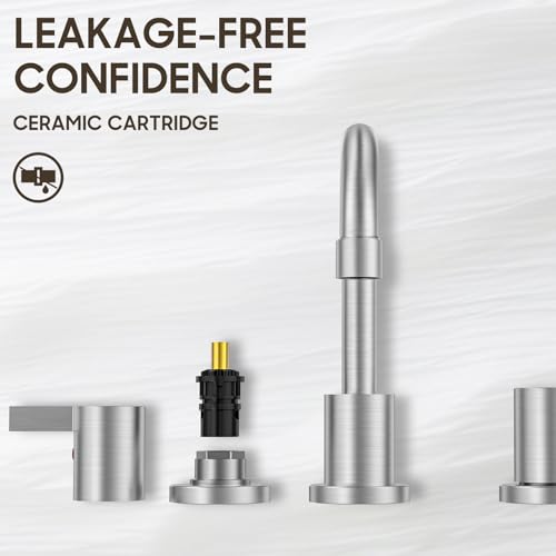 Widespread 8 Inch Lead-Free Brushed Nickel Stain-Resistant Bathroom Faucet(Stainless Steel), 2 Handle 3 Hole Swivel Spout RV Bathroom Vanity Sink Faucet with Metal Drain & Supply line, BF03042-K01-GBN - color: ‎Brushed Nickel - 8 IN