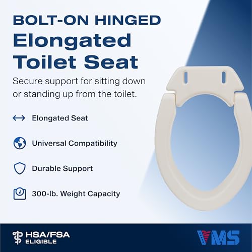 VMS Deluxe Bolt-On Hinged Raised Toilet Seat - Available in Elongated & Standard Styles, 300 lbs Weight Capacity (Elongated) - size: Elongated