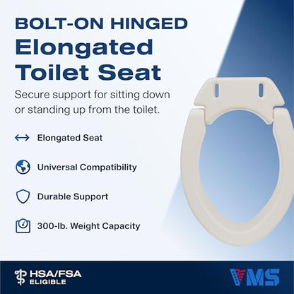 VMS Deluxe Bolt-On Hinged Raised Toilet Seat - Available in Elongated & Standard Styles, 300 lbs Weight Capacity (Elongated) - size: Elongated