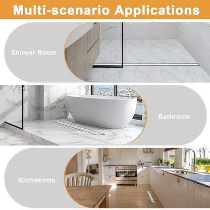 Linear Shower Drain - 48 Inch Brushed Nickel, with Tile Insert Panels | AISI 304 Stainless Steel Shower Drain with Adjustable Feet, Hair Catcher, Rectangle Shower Floor Drain Fits Bathroom, Balcony - color: Brushed Nickel, size: 48 Inch