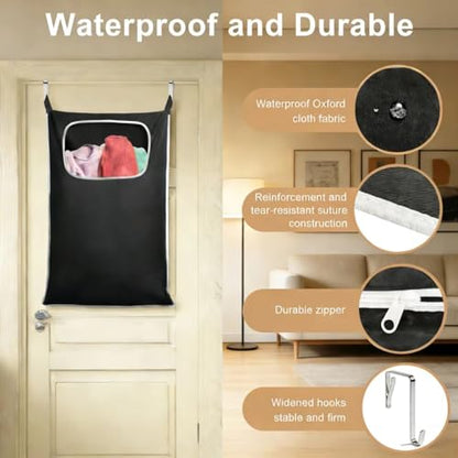 Hanging Laundry Hamper, Over the Door Laundry Storage Basket | Over the Door laundry Wamper With Wide Opening and Full-length Zipper, Easy to load &Take, Space Saving for Small Room & RV