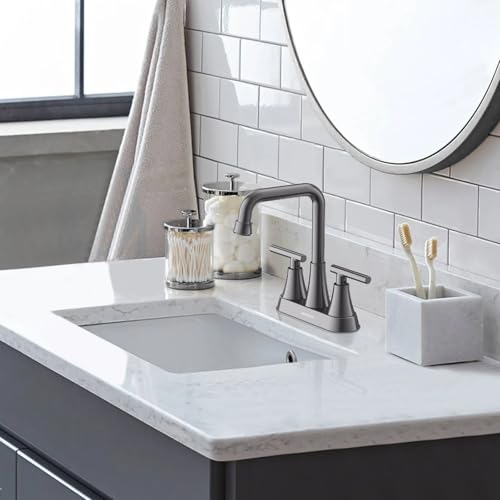 Brushed Grey 4 inch Centerset Bathroom Faucet for Sink 2-3 Hole | Bathroom Sink Faucet with Pop-up Drain and Supply Lines, Stainless Steel 2-Handle Centerset Faucet for Vanity RV Restroom - color: Brushed Grey