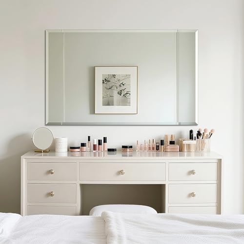 Ruomeng Rectangle Wall Mirror Frameless Bathroom Mirror 48” x 30" Beveled Edge Mirror for Vanity and Entryway - size: 48"L x 30"W