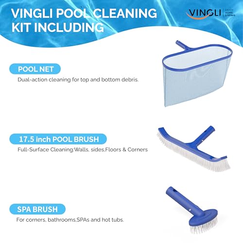 VINGLI 3-in-1 Pool Cleaning Kit for Above Ground&Inground Swimming Pools | Pool Maintenance Tools, Pools Maintenance Equipment with Pool Net, Pool Brush and SPA Brush - size: Style 3 : 3 in 1