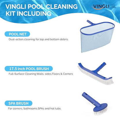 VINGLI 3-in-1 Pool Cleaning Kit for Above Ground&Inground Swimming Pools | Pool Maintenance Tools, Pools Maintenance Equipment with Pool Net, Pool Brush and SPA Brush - size: Style 3 : 3 in 1