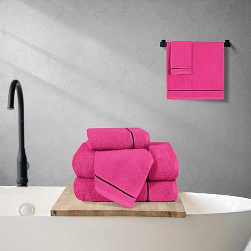 MyOwn Ultra Soft 6 Pack Cotton Towel Set, Contains 2 Bath Towels 28x55 inch, 2 Hand Towels 16x24 inch & 2 Wash Coths 12x12 inch, Ideal Everyday use, Compact & Lightweight - Hot Pink - color: Hot Pink, size: 6 Piece Set