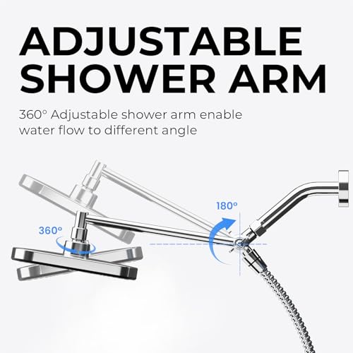 Chrome Rain Shower Head with Handheld Shower Head, 5 Spray Modes | High-Pressure Dual Shower Combo, Multi-Spray Handheld, 15-Inch Metal Extension Arm, Detachable Design for Easy, Flexible Use - color: Chrome